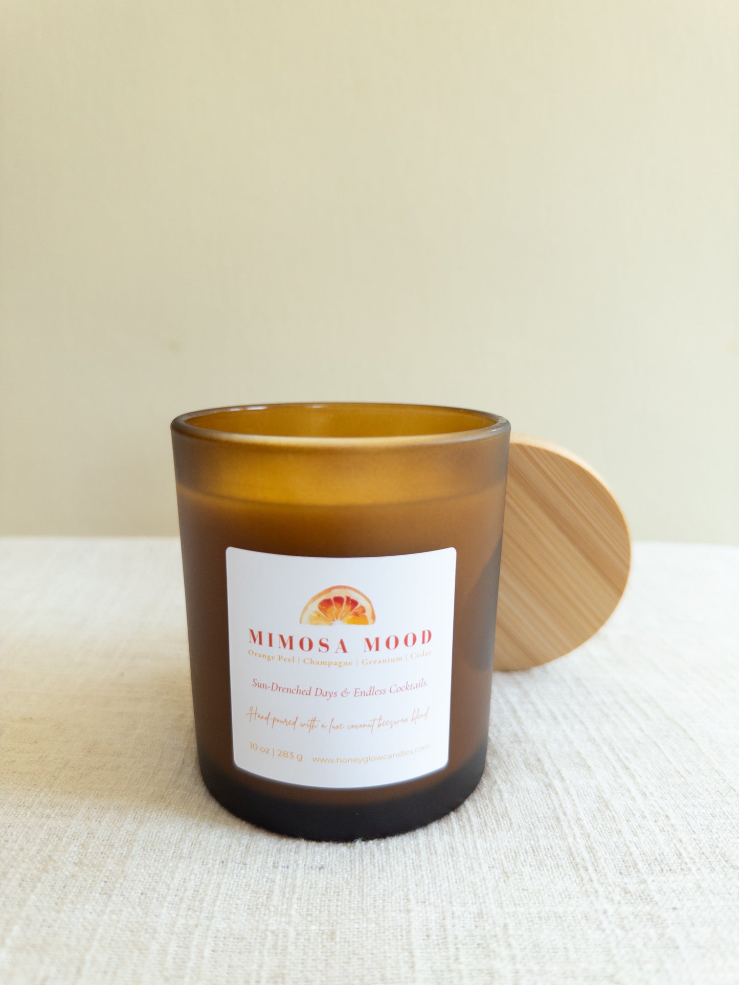 Mimosa Mood Coconut Beeswax Candle- Orange Peel, Champagne, Geranium, Cedar