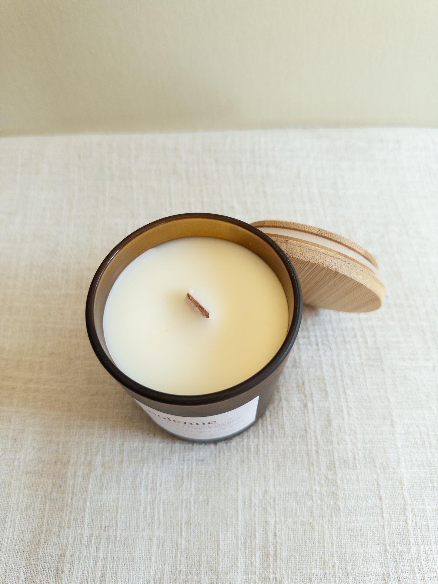 Solenne | Coconut Beeswax Candle | 8 oz. Frosted Amber Tumbler | Crackling Wood Wick