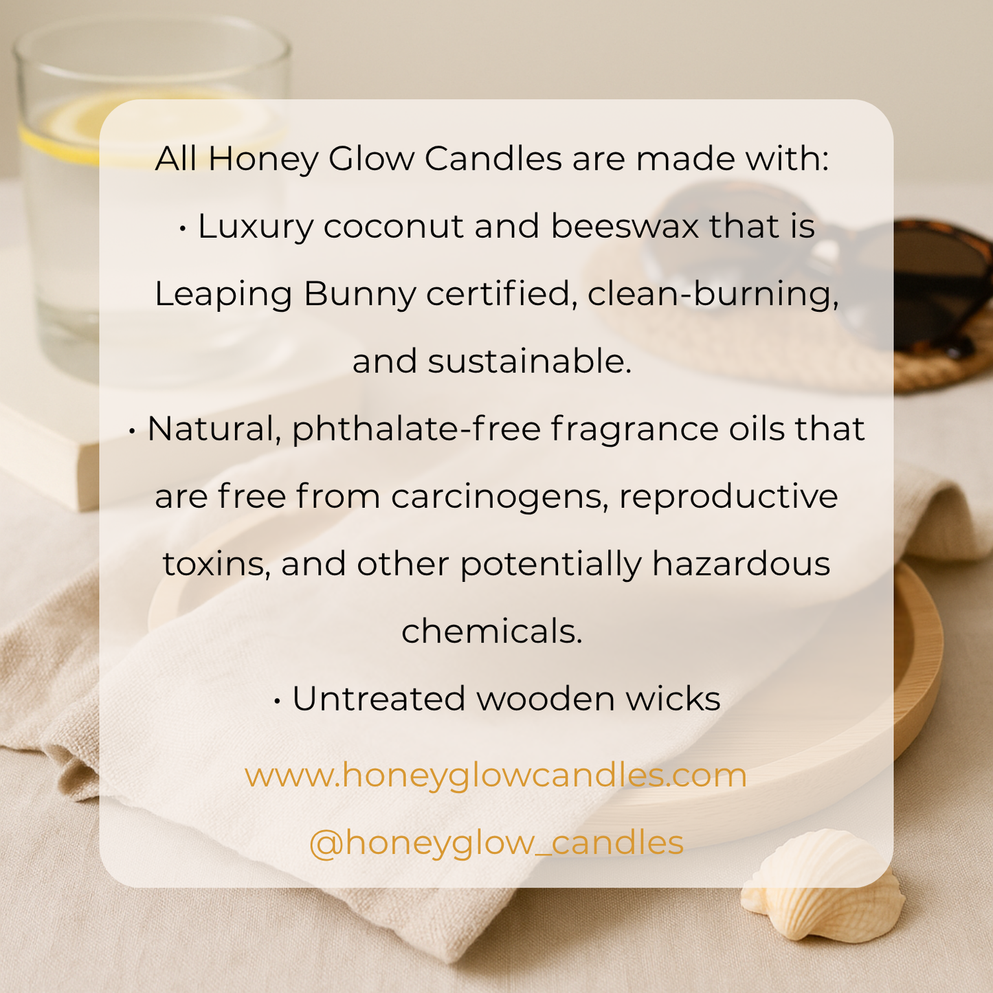 The candles are made with luxury coconut beeswax, untreated wooden wicks, and natural fragrance oils.